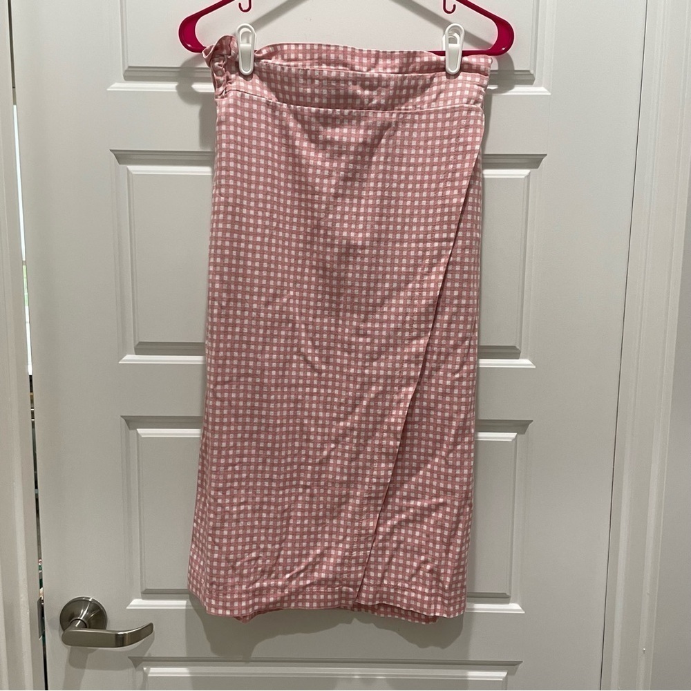 Cotton On Pink and White Buffalo Print Midi Wrap Skirt Linen Cotton Blend